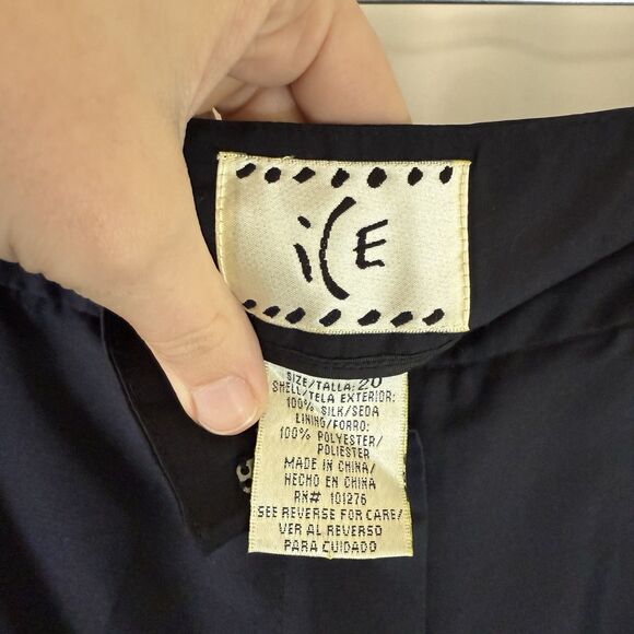 ICE 100% Silk Pants Women's 20 Black Cropped Pocketless Lightweight - Picture 6 of 11